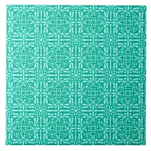 Medieval Damask Fleur-de-lis, turquoise & aqua Tile (Front)
