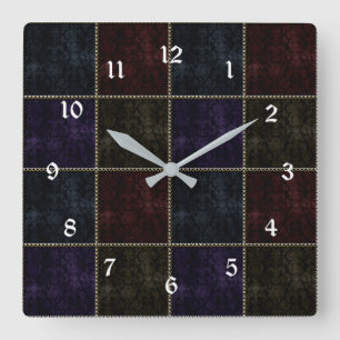 Medieval Damask Gold Stitched Block Gothic Clock