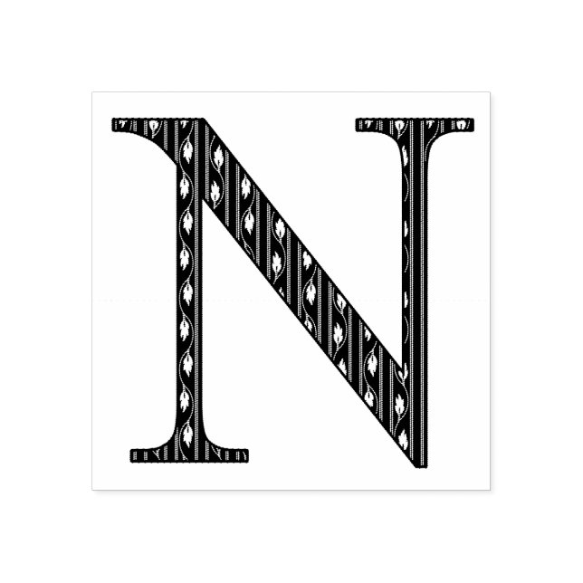 Medieval Damask Monogram Letter N Rubber Stamp (Imprint)
