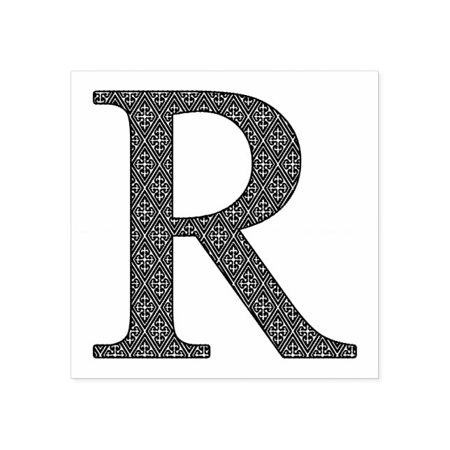 Medieval Damask Monogram Letter R Rubber Stamp (Imprint)