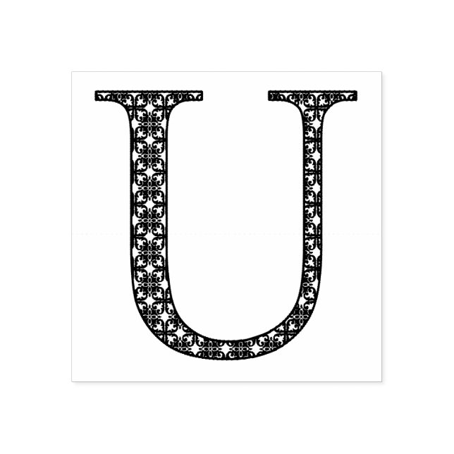 Medieval Damask Monogram Letter U Rubber Stamp (Imprint)