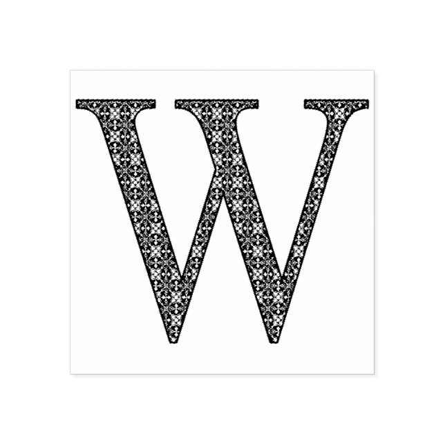 Medieval Damask Monogram Letter W Rubber Stamp (Imprint)