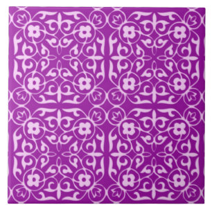 Medieval Damask pattern, amethyst purple Tile