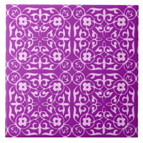 Medieval Damask pattern amethyst purple Tile