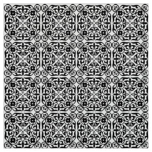 Medieval Damask pattern, black and white Fabric