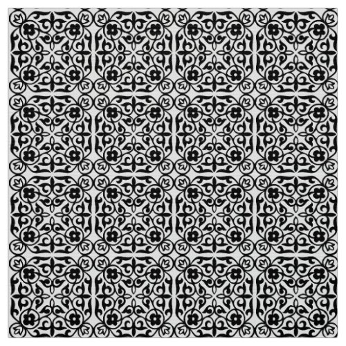 Medieval Damask pattern black and white Fabric