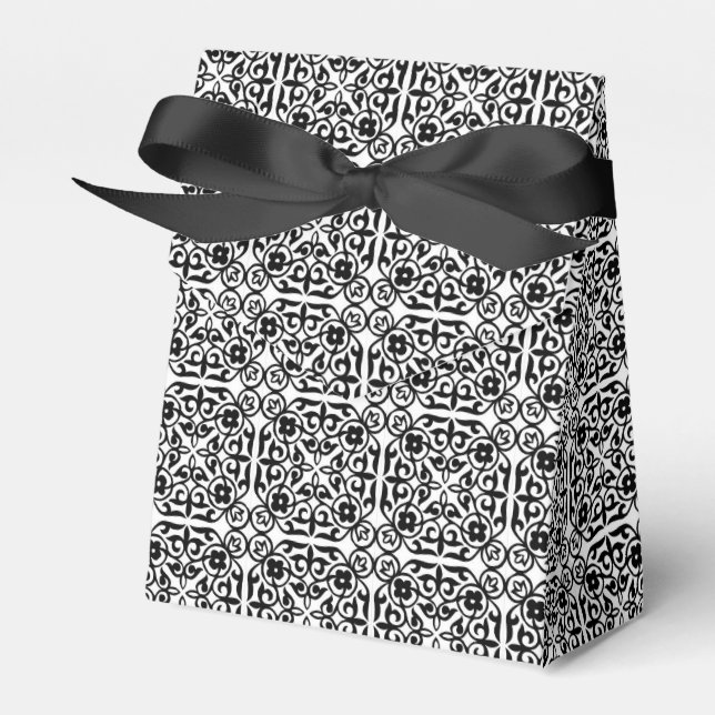 Medieval Damask pattern, black and white Favor Boxes (Front Side)