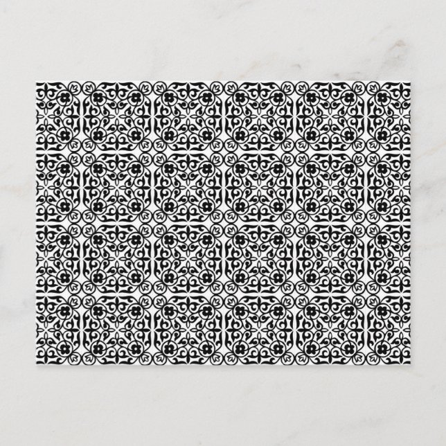 Medieval Damask pattern, black and white Postcard (Front)