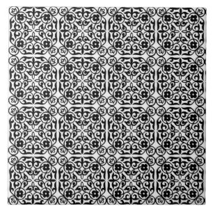 Medieval Damask pattern, black and white Tile