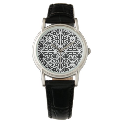 Medieval Damask pattern black and white Watch