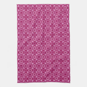 Medieval Damask pattern, burgundy wine Kitchen Towel