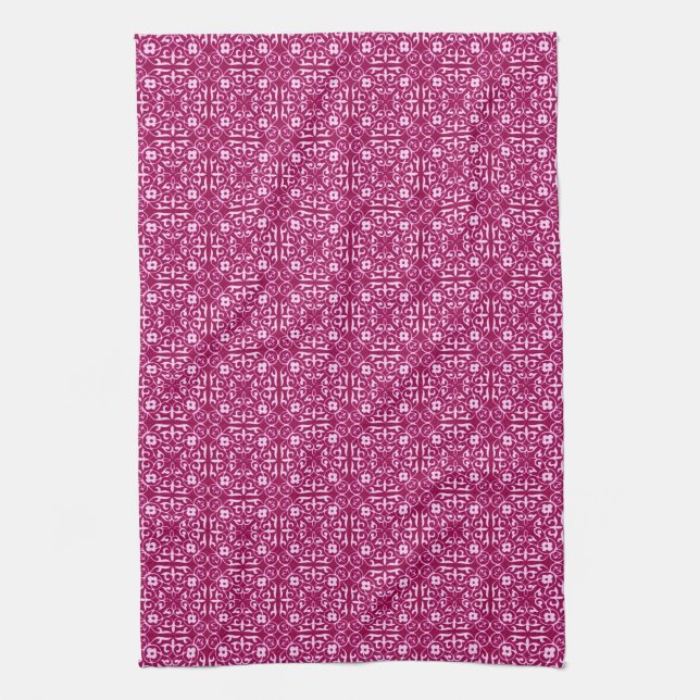 Medieval Damask pattern, burgundy wine Kitchen Towel (Vertical)