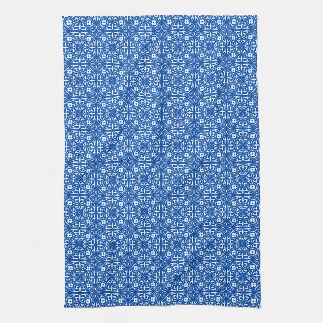 Medieval Damask pattern, cobalt blue Kitchen Towel (Vertical)