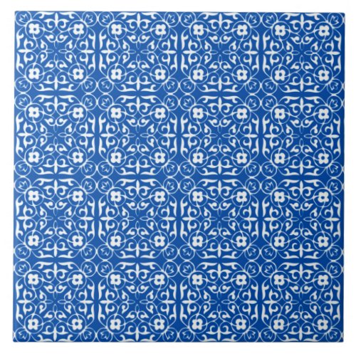 Medieval Damask pattern cobalt blue Tile