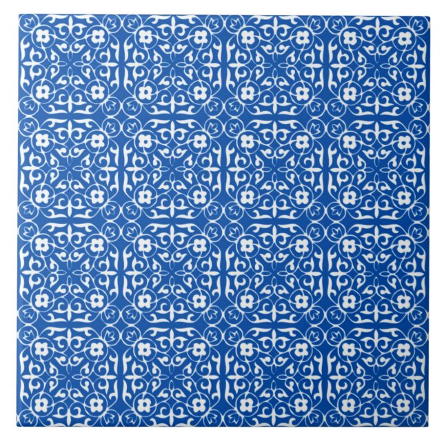 Medieval Damask pattern, cobalt blue Tile (Front)
