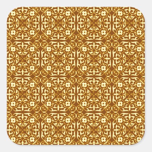 Medieval Damask pattern copper and cream Square Sticker