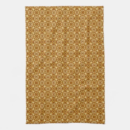 Medieval Damask pattern copper and cream Towel