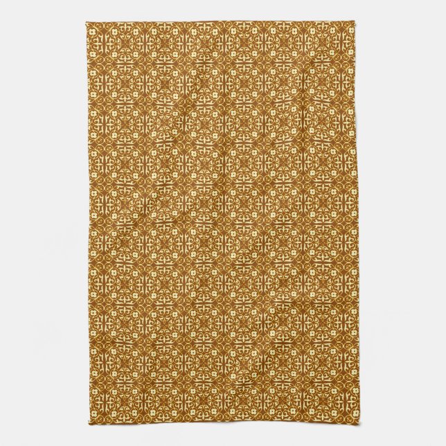 Medieval Damask pattern, copper and cream Towel (Vertical)