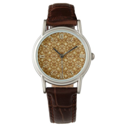 Medieval Damask pattern copper and cream Watch