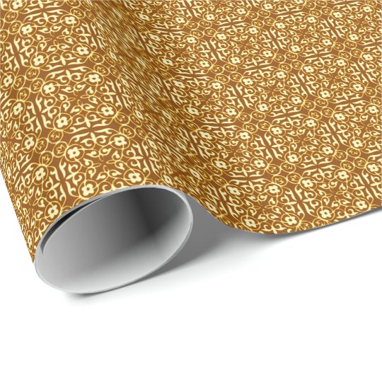 Medieval Damask pattern, copper and cream Wrapping Paper Zazzle