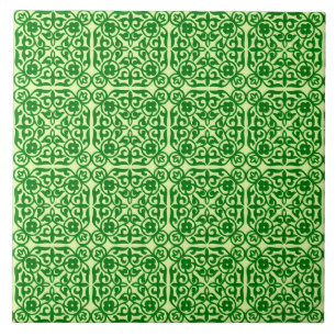 Medieval Damask pattern, dark pine green Ceramic Tile