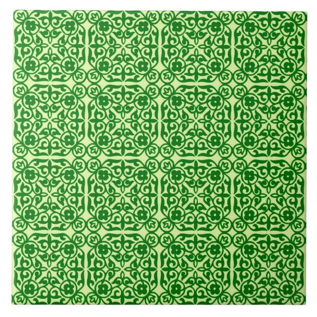 Medieval Damask pattern, dark pine green Ceramic Tile (Front)