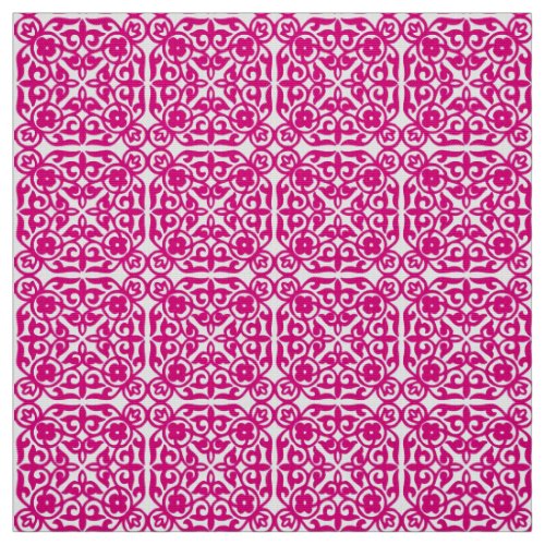 Medieval Damask pattern magenta and white Fabric