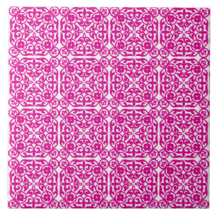 Medieval Damask pattern, magenta and white Tile