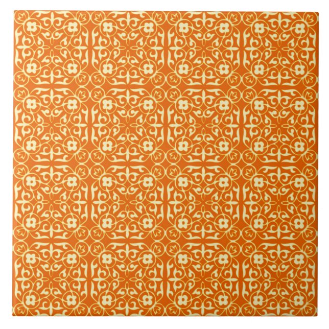 Medieval Damask pattern, mandarin orange Tile (Front)