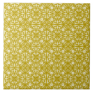 Medieval Damask pattern, mustard gold Ceramic Tile