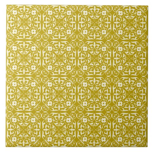 Medieval Damask pattern mustard gold Ceramic Tile