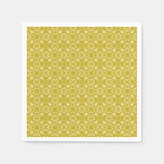 Medieval Damask pattern, mustard gold Napkins (Front)