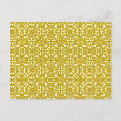 Medieval Damask pattern mustard gold Postcard