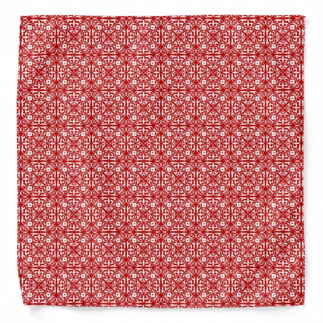 Medieval Damask pattern, red and white Bandana (Front)