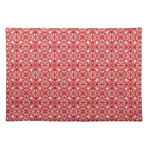 Medieval Damask pattern red and white Placemat