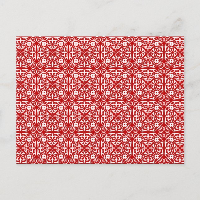 Medieval Damask pattern, red and white Postcard (Front)