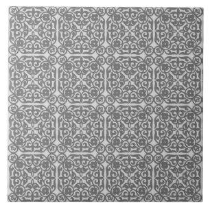 Medieval Damask pattern, silver grey Ceramic Tile