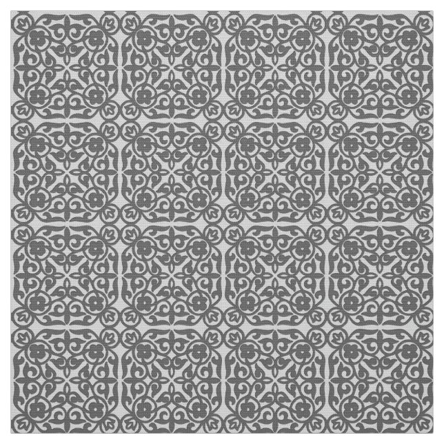 Medieval Damask pattern, silver grey Fabric (Swatch)