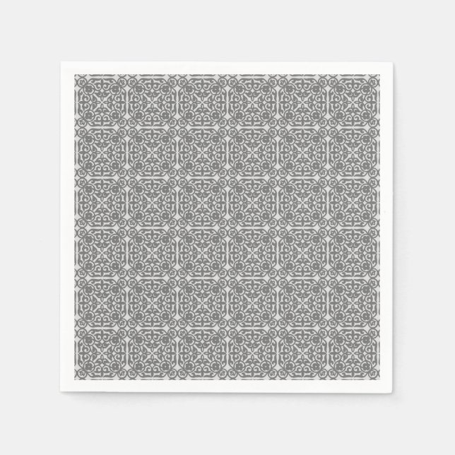 Medieval Damask pattern, silver grey Paper Napkins (Front)