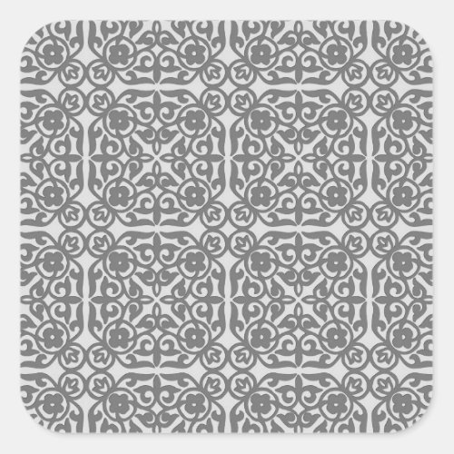 Medieval Damask pattern silver grey Square Sticker