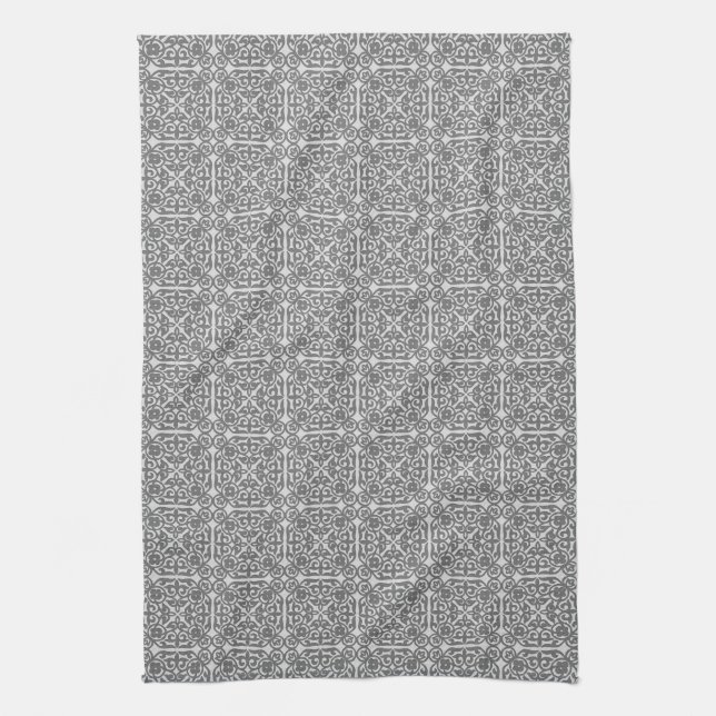 Medieval Damask pattern, silver grey Towel (Vertical)