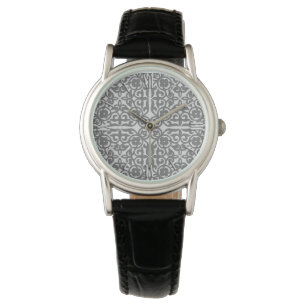 Medieval Damask pattern, silver grey Watch