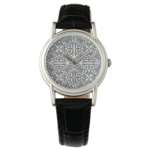 Medieval Damask pattern silver grey Watch