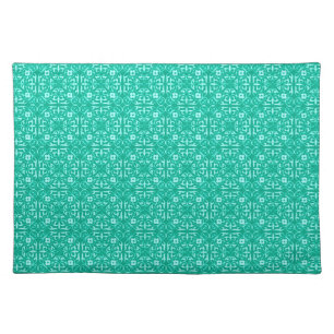Medieval Damask pattern, turquoise and aqua Cloth Placemat