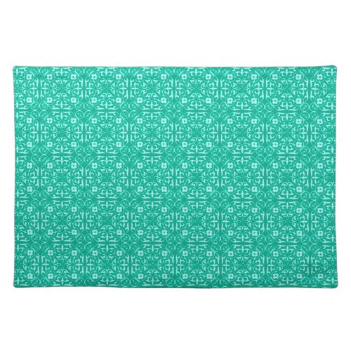 Medieval Damask pattern turquoise and aqua Cloth Placemat