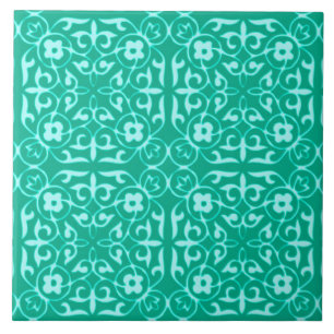 Medieval Damask pattern, turquoise and aqua Tile