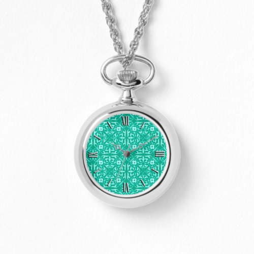 Medieval Damask pattern turquoise and aqua Watch