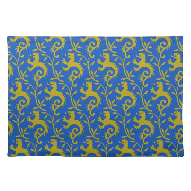 Medieval Dande-Lions on Blue Cloth Placemat (Front)
