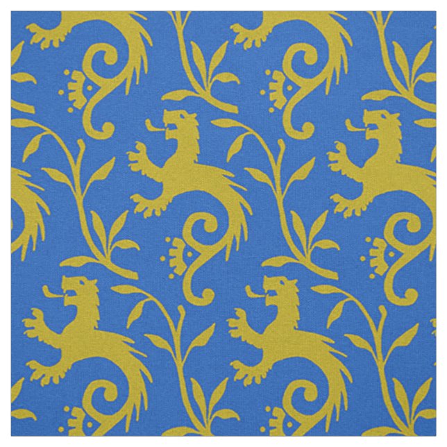 Medieval Dande-Lions on Blue Fabric (Swatch)