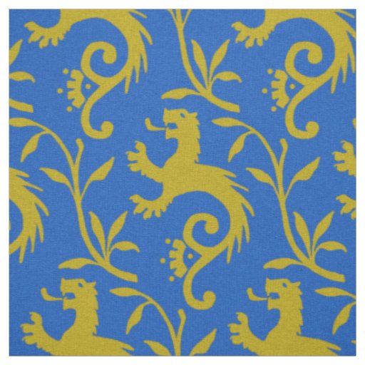 Medieval Dande-Lions on Blue Fabric